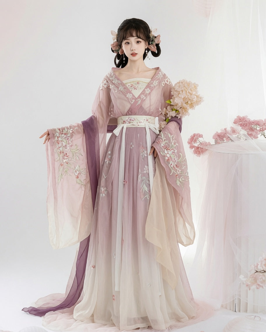 【Huayuanyue】Women’s Wei-Jin Hanfu Set with Flowing Wide Sleeves