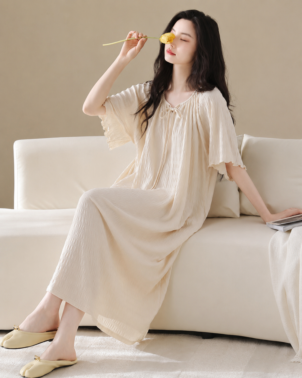 Textured Short Sleeve Nightdress with Built-in Bra
