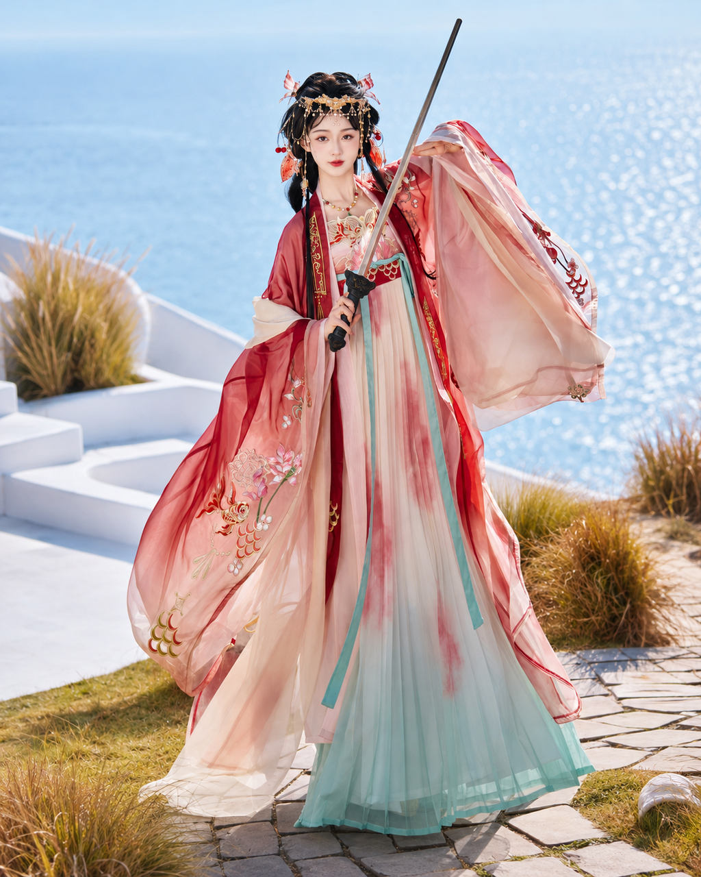 【Jinyuji】Women’s Tang Style Heavy Embroidered Hanfu Set with Hezi Skirt