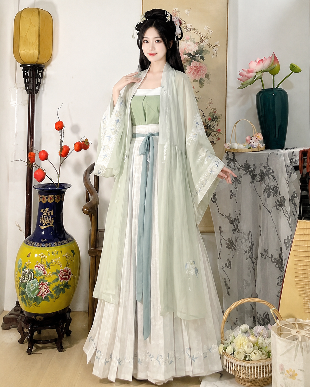 【Moli】Women’s Song Style Embroidered Hanfu Set with Waist-Length Pleated Skirt
