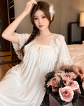 French Court Mesh Short Sleeve Nightdress with Built-in Bra