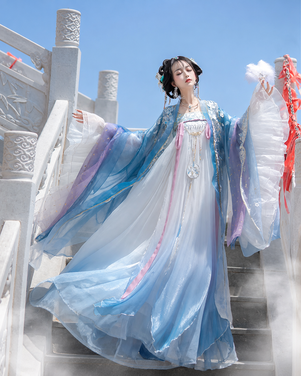 【Qingyu Xianzi】 Tang-Style Chest-High Hanfu Set with Flowing Cape