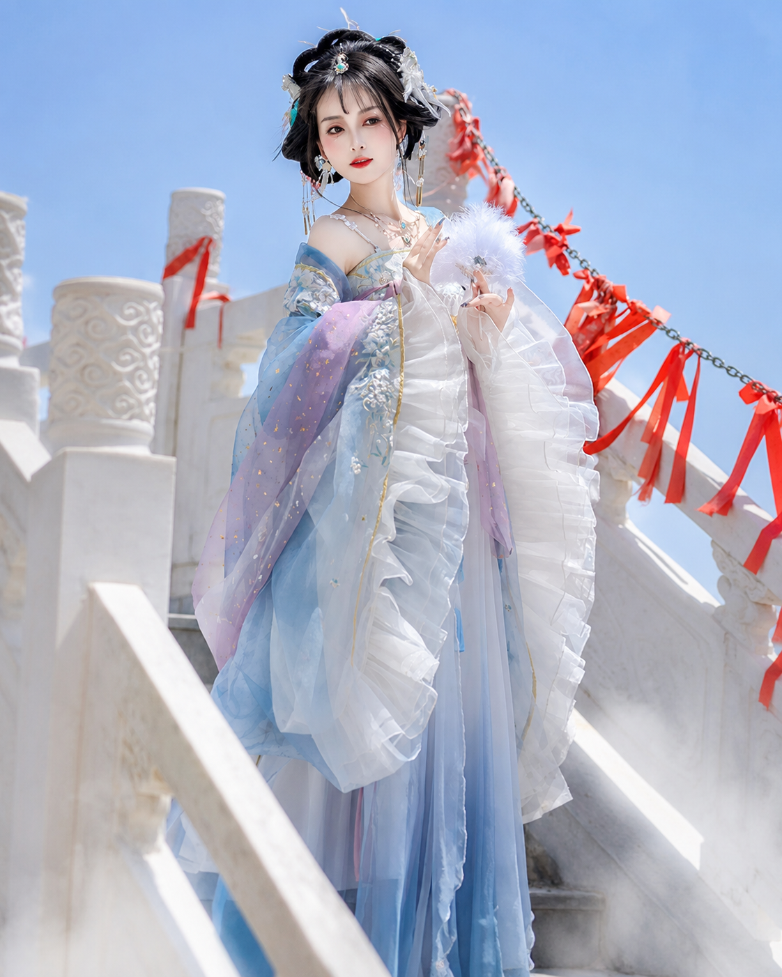 【Qingyu Xianzi】 Tang-Style Chest-High Hanfu Set with Flowing Cape