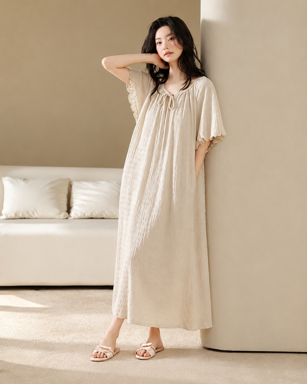 Textured Short Sleeve Nightdress with Built-in Bra