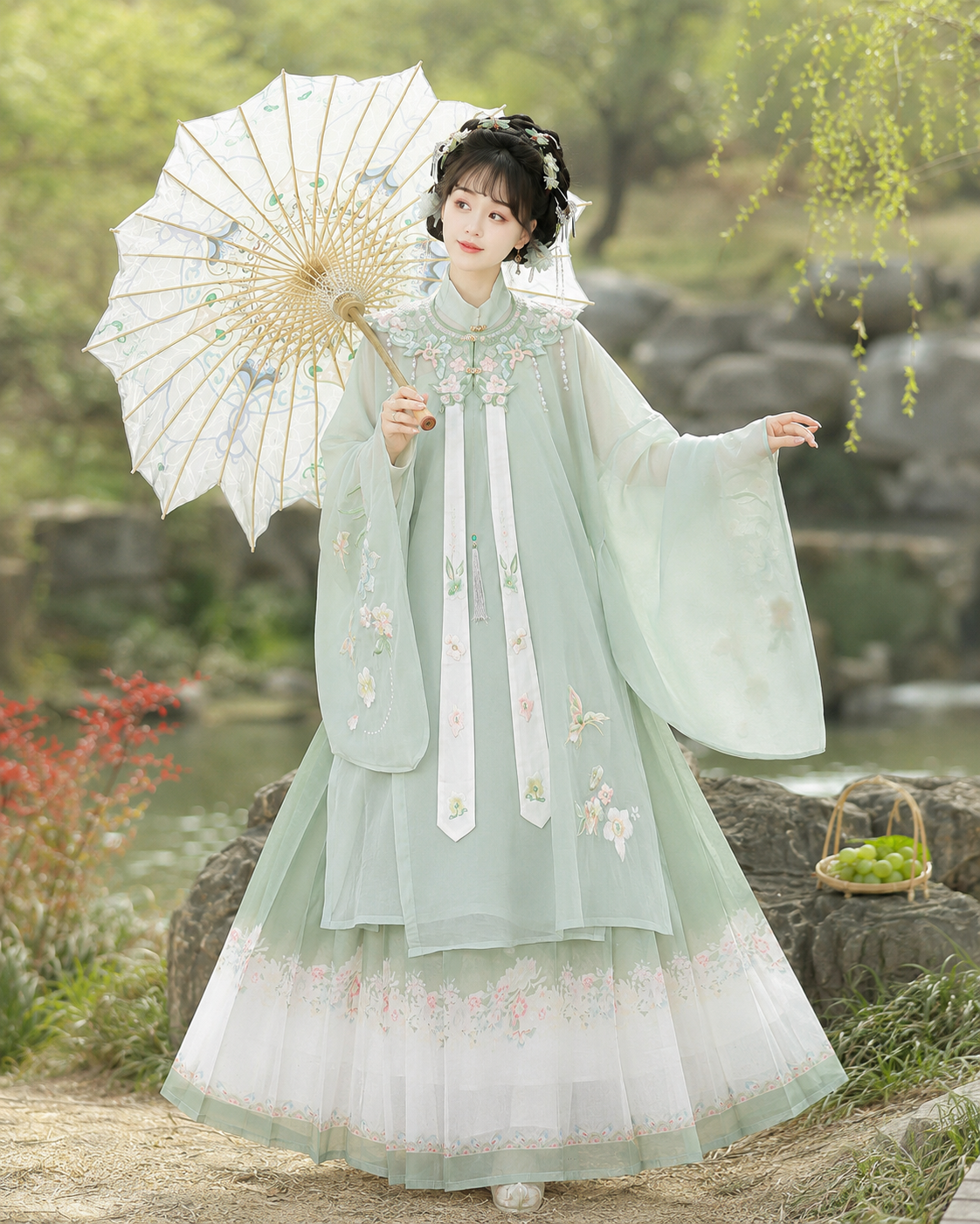 【Chun】Women’s Ming Style Hanfu Set with Cloud Collar and Mamian Skirt