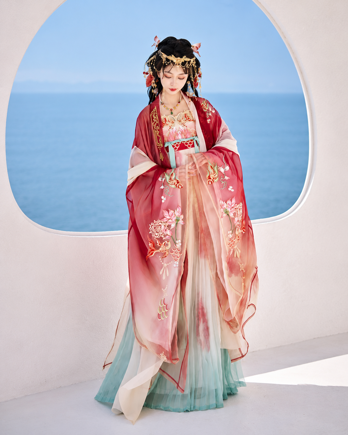 【Jinyuji】Women’s Tang Style Heavy Embroidered Hanfu Set with Hezi Skirt