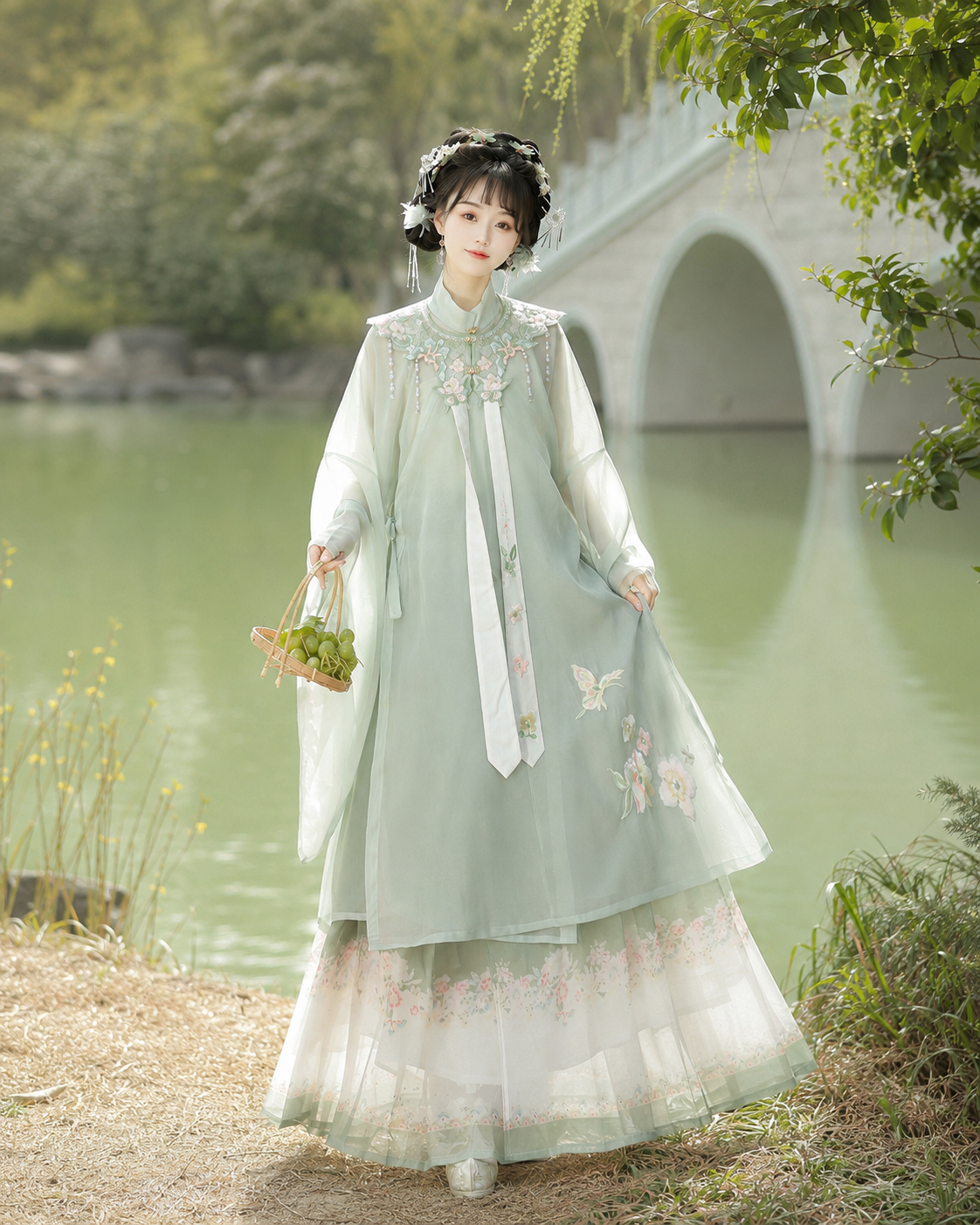 【Chun】Women’s Ming Style Hanfu Set with Cloud Collar and Mamian Skirt