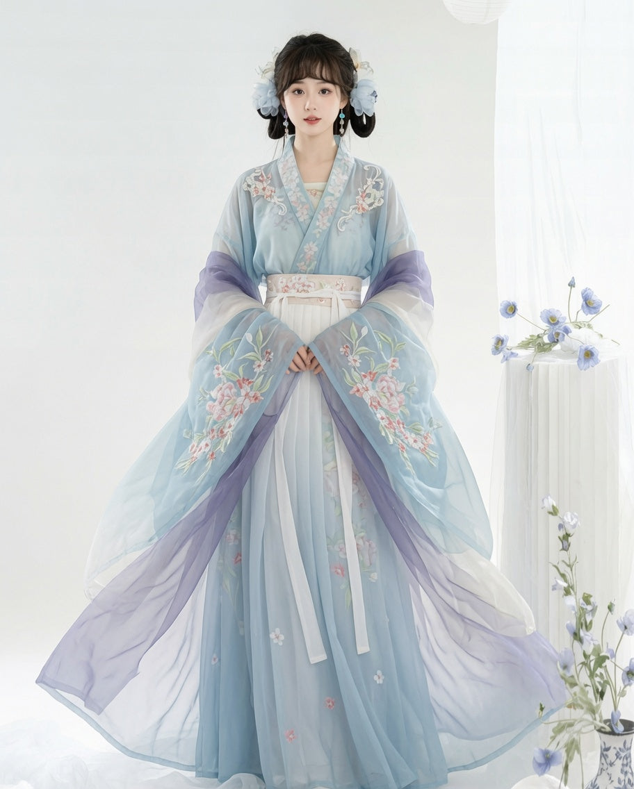 【Huayuanyue】Women’s Wei-Jin Hanfu Set with Flowing Wide Sleeves