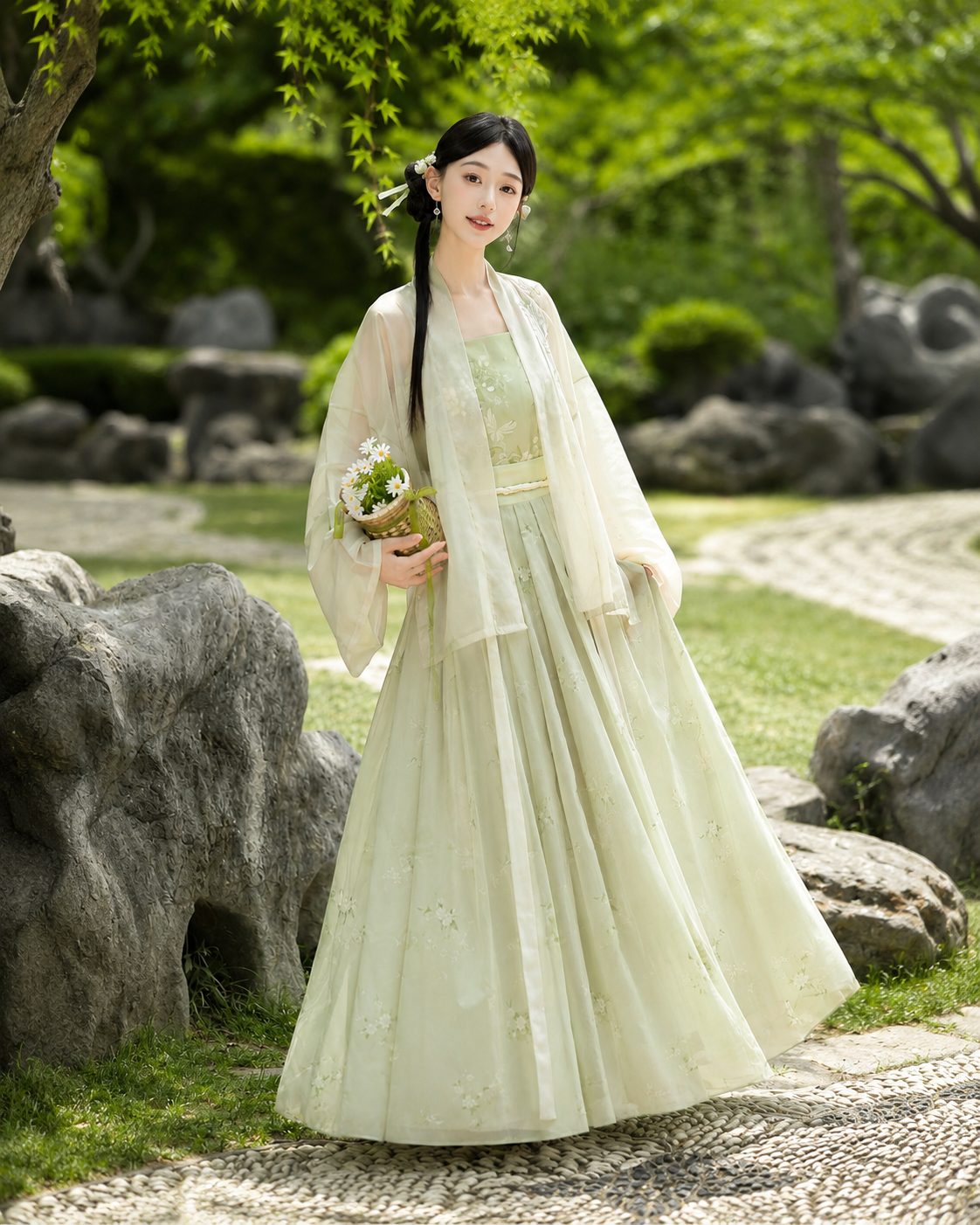 【Qingyou Zhiying】Women’s Song Style Embroidered Hanfu Set with Cardigan and Camisole