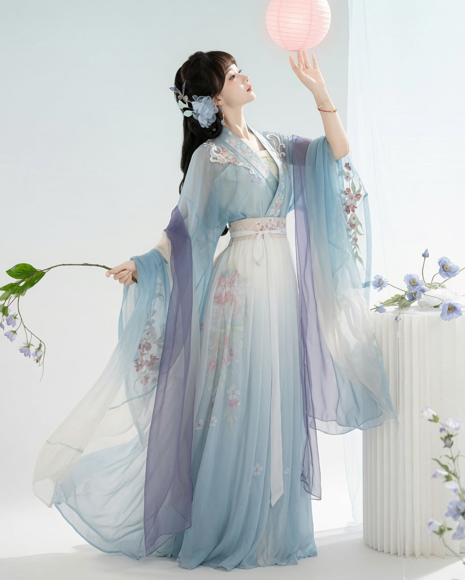 【Huayuanyue】Women’s Wei-Jin Hanfu Set with Flowing Wide Sleeves
