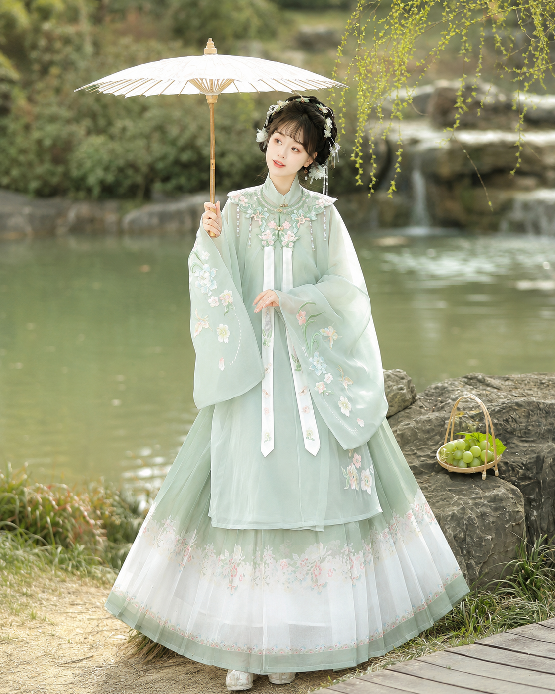 【Chun】Women’s Ming Style Hanfu Set with Cloud Collar and Mamian Skirt