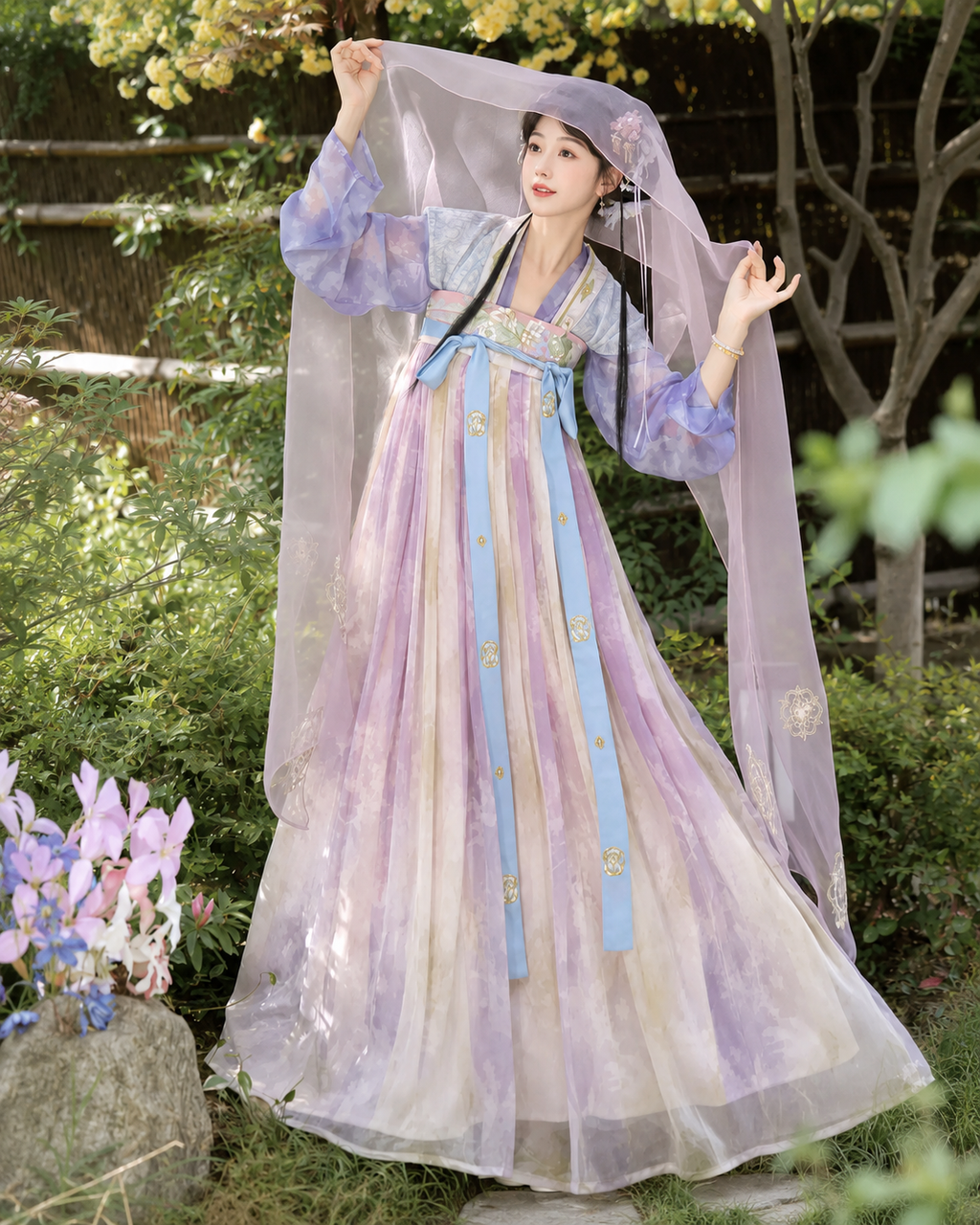 【Yueran Puxiang】Women’s Tang Style Embroidered Chest-High Ruqun Hanfu Set