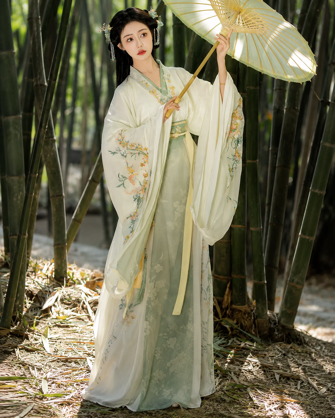 【Chunfeng Shili】Women’s Wei-Jin Style Embroidered Hanfu Set with Wide-Sleeve Top