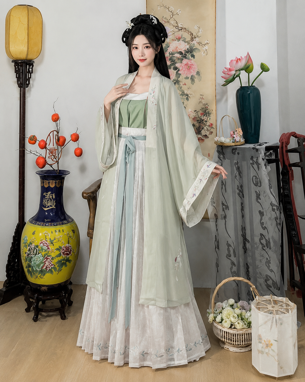 【Moli】Women’s Song Style Embroidered Hanfu Set with Waist-Length Pleated Skirt