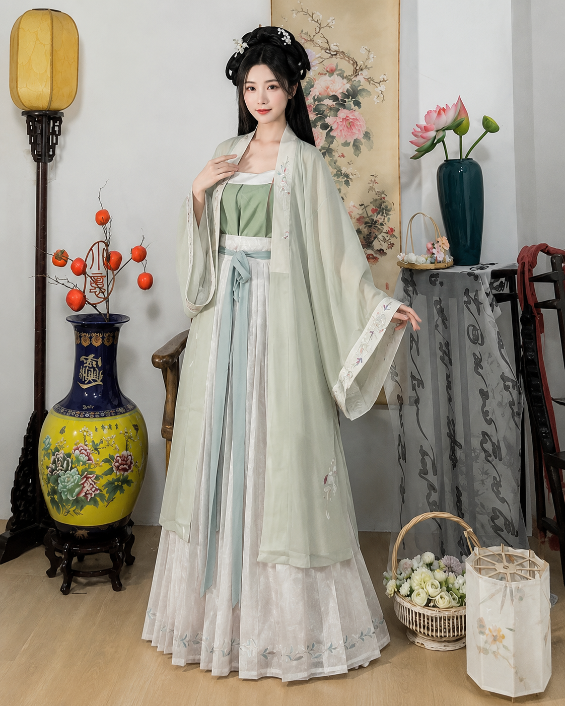【Moli】Women’s Song Style Embroidered Hanfu Set with Waist-Length Pleated Skirt