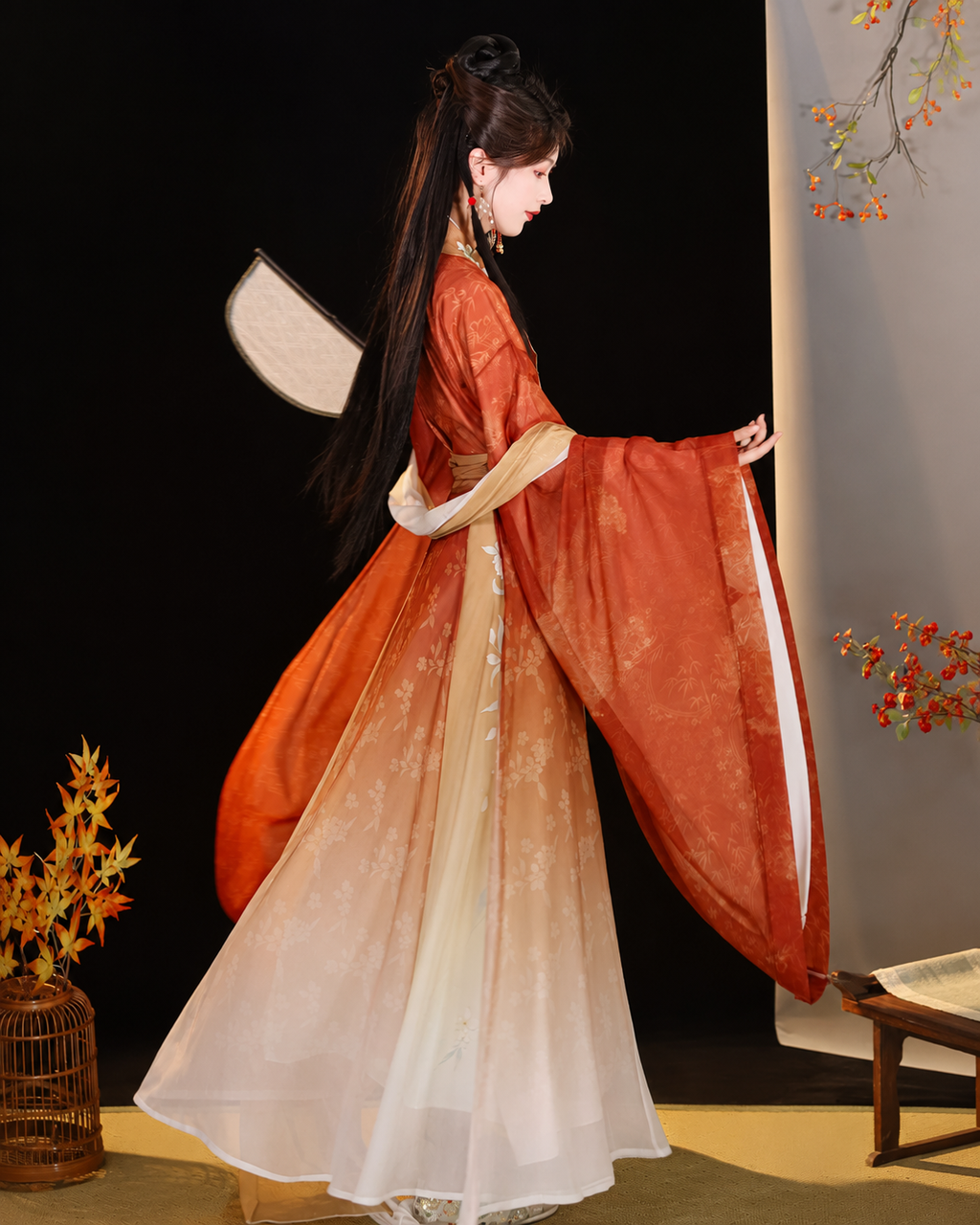 【Qingwuyi】Women’s Wei-Jin Style Hanfu Set with Cross Collar, Wide Sleeves and Printed Skirt