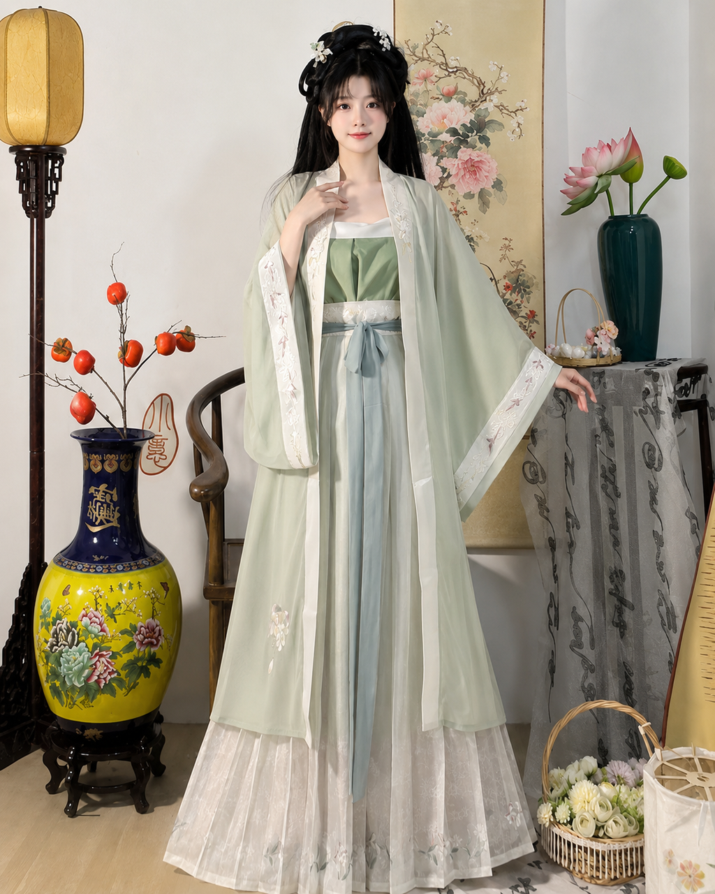 【Moli】Women’s Song Style Embroidered Hanfu Set with Waist-Length Pleated Skirt