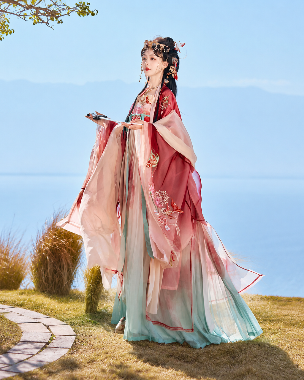 【Jinyuji】Women’s Tang Style Heavy Embroidered Hanfu Set with Hezi Skirt