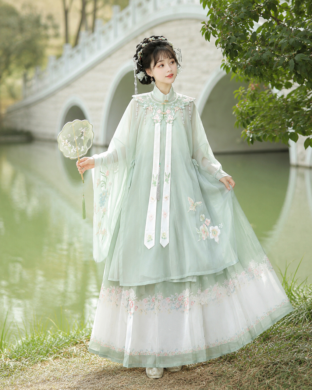 【Chun】Women’s Ming Style Hanfu Set with Cloud Collar and Mamian Skirt