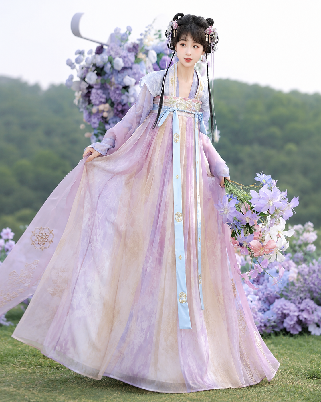 【Yueran Puxiang】Women’s Tang Style Embroidered Chest-High Ruqun Hanfu Set
