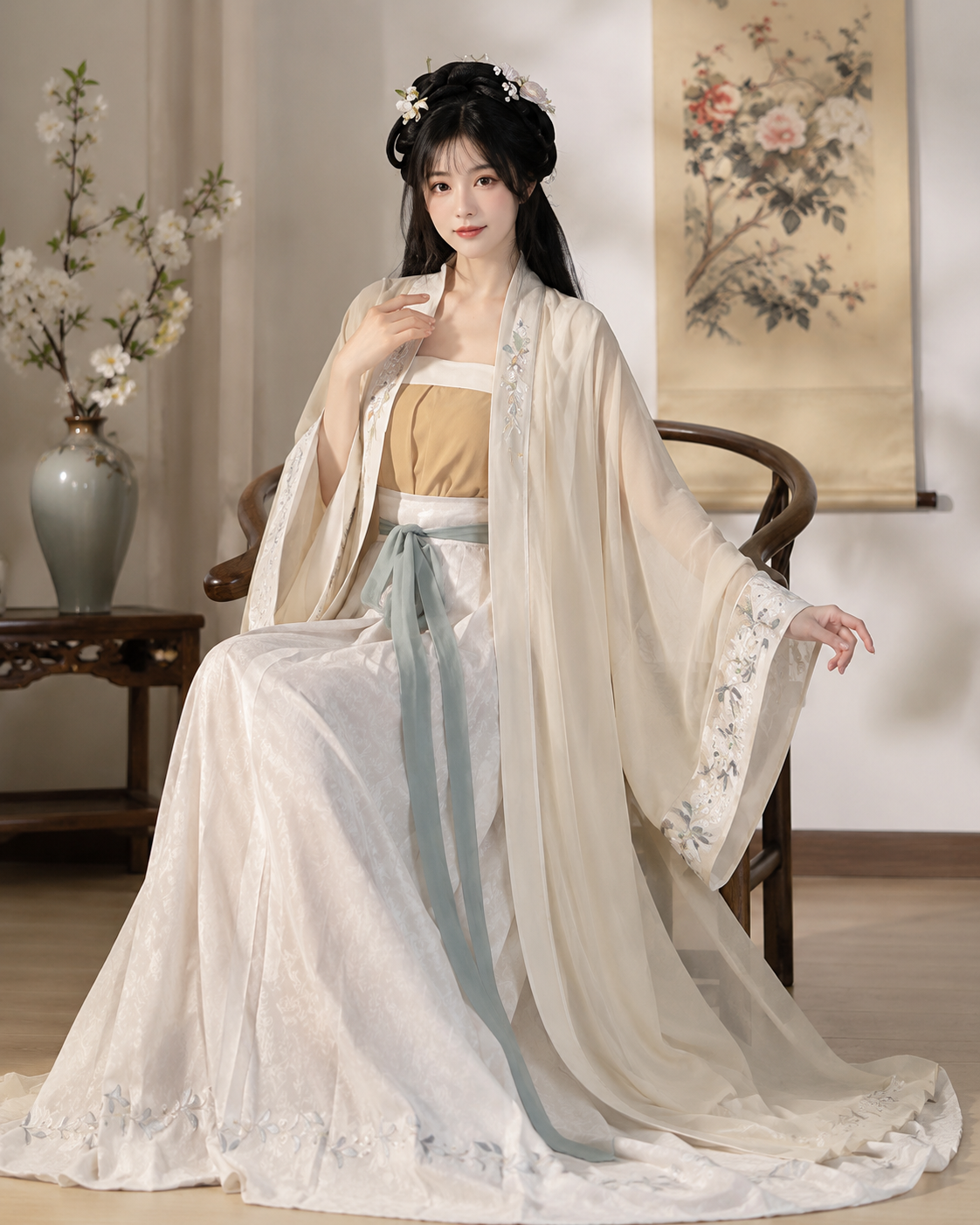 【Moli】Women’s Song Style Embroidered Hanfu Set with Waist-Length Pleated Skirt