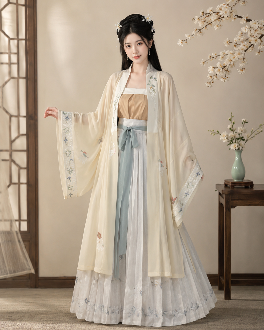 【Moli】Women’s Song Style Embroidered Hanfu Set with Waist-Length Pleated Skirt