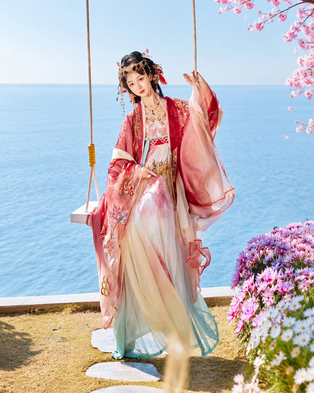 【Jinyuji】Women’s Tang Style Heavy Embroidered Hanfu Set with Hezi Skirt