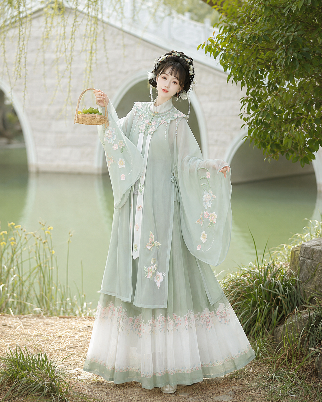 【Chun】Women’s Ming Style Hanfu Set with Cloud Collar and Mamian Skirt