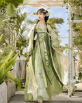 【Verdant Spring】Women’s Tang-Style Qixiong Ruqun Hanfu Set with Embroidered Floral Design