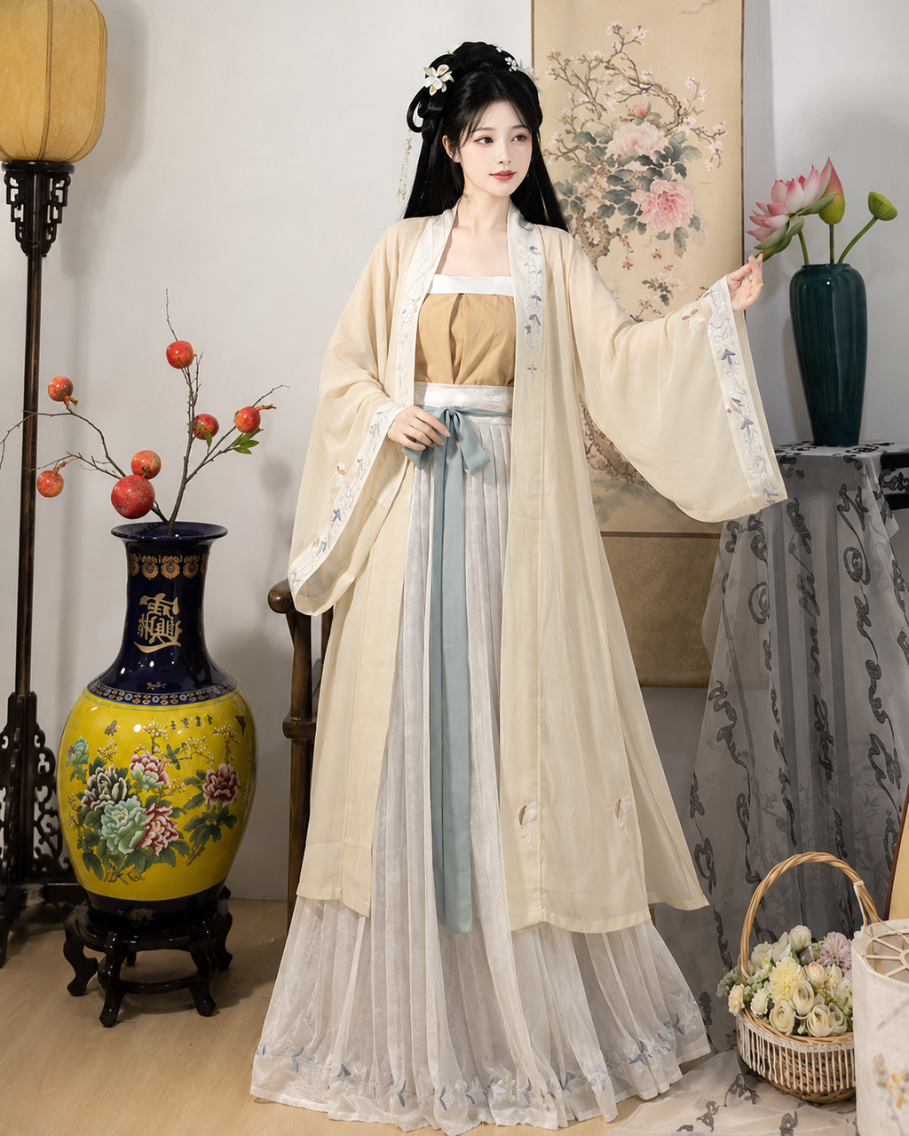 【Moli】Women’s Song Style Embroidered Hanfu Set with Waist-Length Pleated Skirt