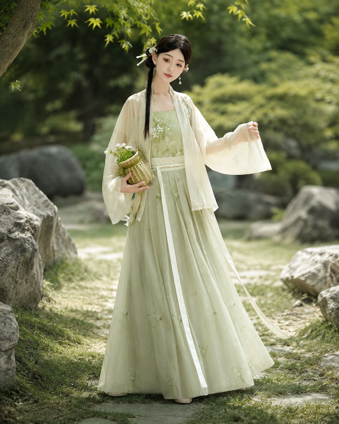【Qingyou Zhiying】Women’s Song Style Embroidered Hanfu Set with Cardigan and Camisole